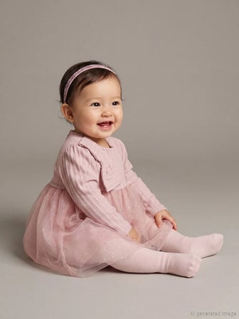 LCW baby Pembe Bisiklet Yaka Uzun Kollu Kız Bebek Tütü Elbise