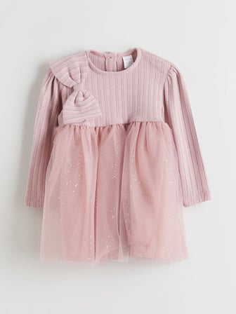 LCW baby Pembe Bisiklet Yaka Uzun Kollu Kız Bebek Tütü Elbise