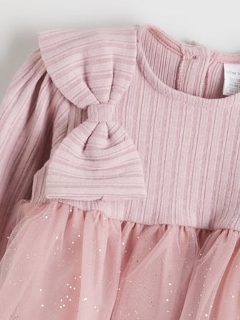LCW baby Pembe Bisiklet Yaka Uzun Kollu Kız Bebek Tütü Elbise