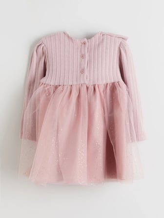 LCW baby Pembe Bisiklet Yaka Uzun Kollu Kız Bebek Tütü Elbise