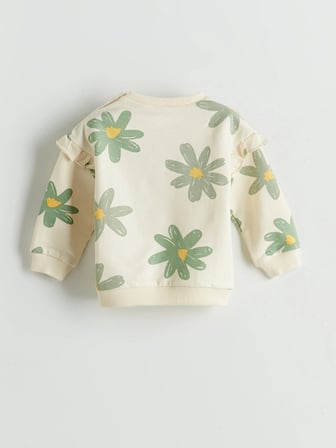 LCW baby Ekru Çiçekli Kız Bebek Sweatshirt Ve Pantolon 2'li Takım