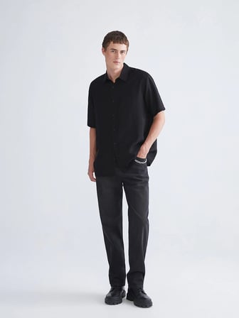 XSIDE Siyah Regular Fit Kısa Kollu Viskon Erkek Gömlek