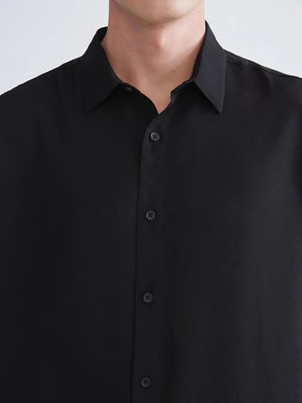 XSIDE Siyah Regular Fit Kısa Kollu Viskon Erkek Gömlek