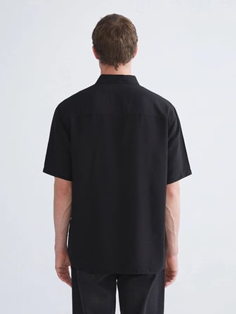 XSIDE Siyah Regular Fit Kısa Kollu Viskon Erkek Gömlek