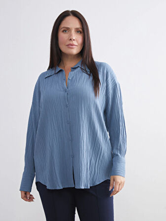 LCWAIKIKI Classic Mavi Dokulu Oversize Kadın Gömlek