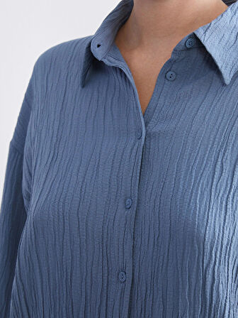 LCWAIKIKI Classic Mavi Dokulu Oversize Kadın Gömlek