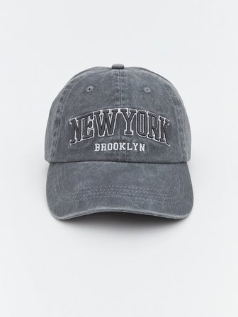 LCW ACCESSORIES Gri New York Nakışlı Kadın Kep Şapka