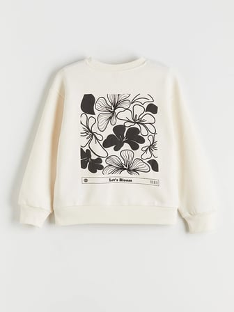 LCW Kids Ekru Bisiklet Yaka Çiçekli Kız Çocuk Sweatshirt