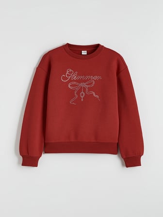 LCW Kids Kırmızı Bisiklet Yaka Taşlı Kız Çocuk Kalın Sweatshirt