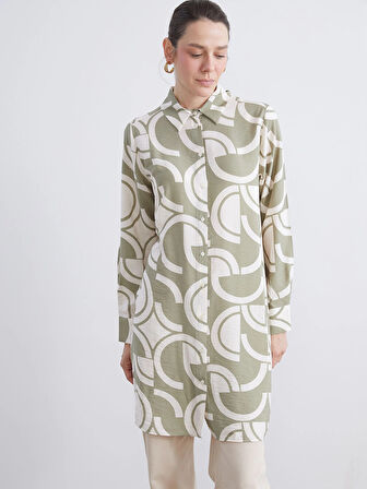 LCWAIKIKI Classic Yeşil Desenli Kadın Gömlek Tunik