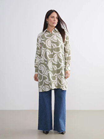 LCWAIKIKI Classic Yeşil Desenli Kadın Gömlek Tunik