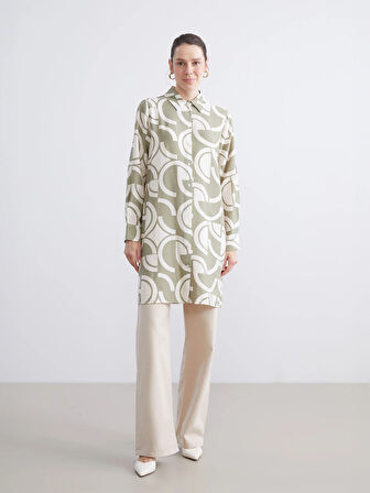 LCWAIKIKI Classic Yeşil Desenli Kadın Gömlek Tunik