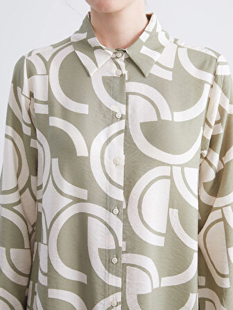 LCWAIKIKI Classic Yeşil Desenli Kadın Gömlek Tunik
