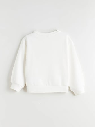 LCW Kids Ekru Bisiklet Yaka Fiyonk Baskılı Kız Çocuk Sweatshirt