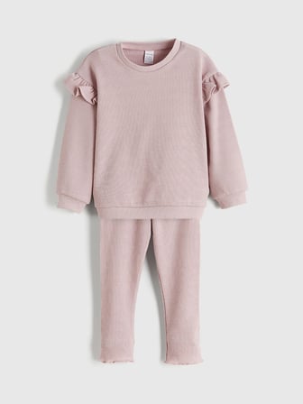LCW baby Pembe Bisiklet Yaka Basic Kız Çocuk Sweatshirt ve Tayt