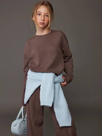 LCW Kids Kahverengi Bisiklet Yaka Kız Çocuk Sweatshirt