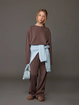 LCW Kids Kahverengi Bisiklet Yaka Kız Çocuk Sweatshirt