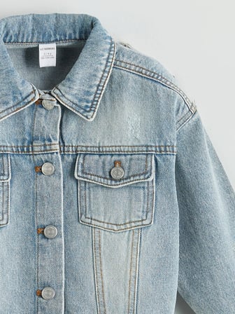 LCW Kids Indigo Düğme Kapamalı Gömlek Yaka Kız Çocuk Jean Ceket