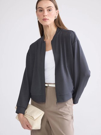 LCWAIKIKI Basic Antrasit Kolej Yaka Oversize Kadın Fermuarlı Sweatshirt