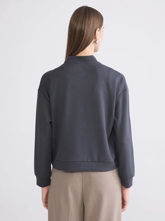 LCWAIKIKI Basic Antrasit Kolej Yaka Oversize Kadın Fermuarlı Sweatshirt