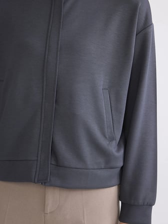 LCWAIKIKI Basic Antrasit Kolej Yaka Oversize Kadın Fermuarlı Sweatshirt