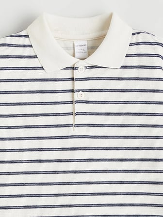 LCW Kids Bej Polo Yaka Çizgili Erkek Çocuk Tişört