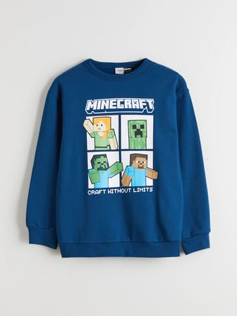 LCW Kids Petrol Bisiklet Yaka Minecraft Baskılı Erkek Çocuk Sweatshirt