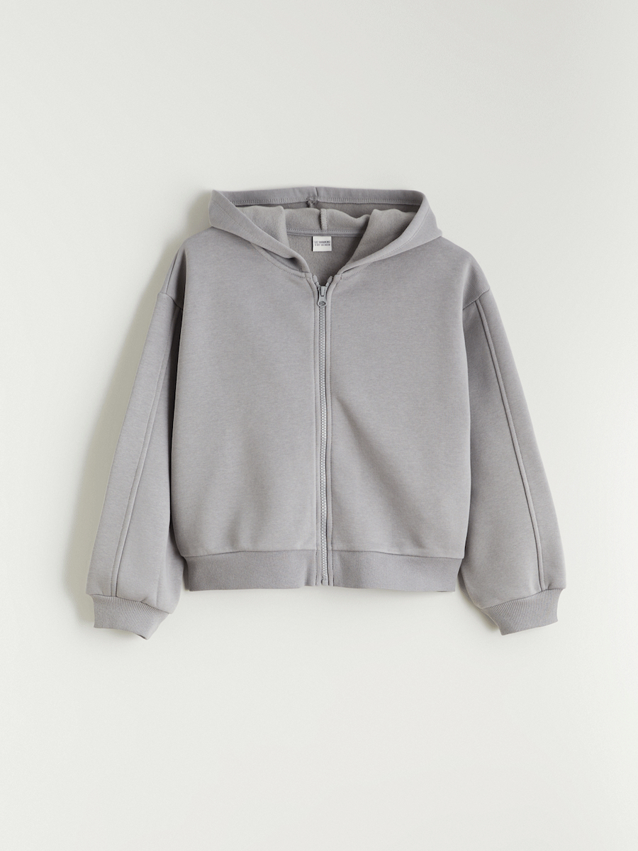 LCW Kids Gri Kapüşonlu Kız Çocuk Fermuarlı Sweatshirt