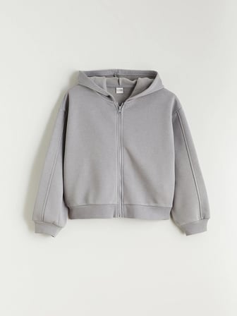 LCW Kids Gri Kapüşonlu Kız Çocuk Fermuarlı Sweatshirt