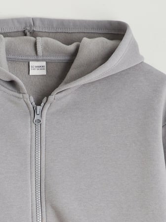 LCW Kids Gri Kapüşonlu Kız Çocuk Fermuarlı Sweatshirt