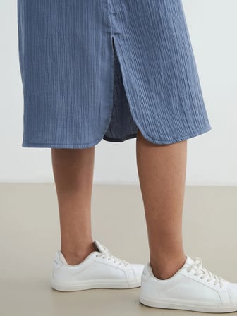 LCW EVERYDAY Mavi Gömlek Yaka Dokulu Oversize Müslin Elbise
