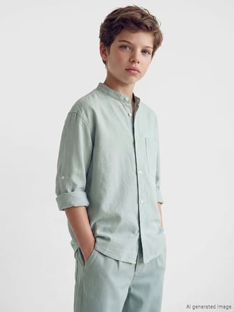 LCW Kids Yeşil Hakim Yaka Keten Karışımlı Erkek Çocuk Gömlek