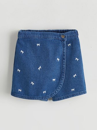 LCW Kids İndigo Kurdele Nakışlı Kız Çocuk Jean Şort