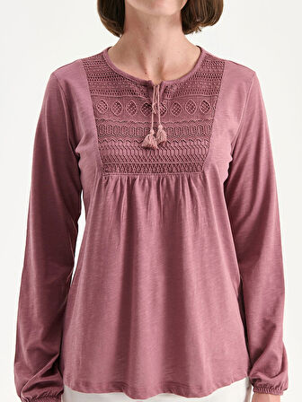 LCW Grace Pembe Bağlamalı Yaka Nakışlı Bluz