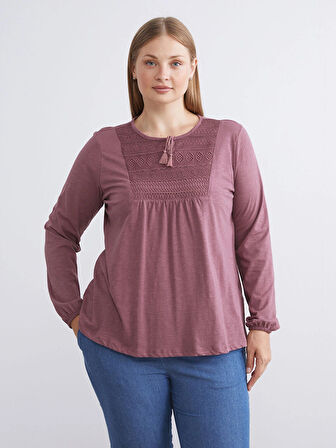 LCW Grace Pembe Bağlamalı Yaka Nakışlı Bluz