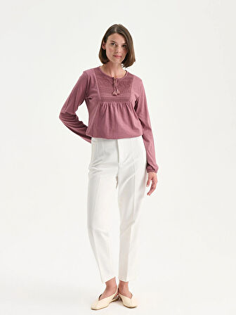 LCW Grace Pembe Bağlamalı Yaka Nakışlı Bluz