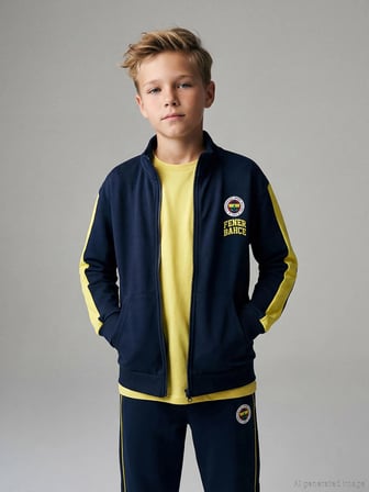 LCW Kids Lacivert Dik Yaka Fenerbahçe Baskılı Erkek Çocuk Fermuarlı Sweatshirt