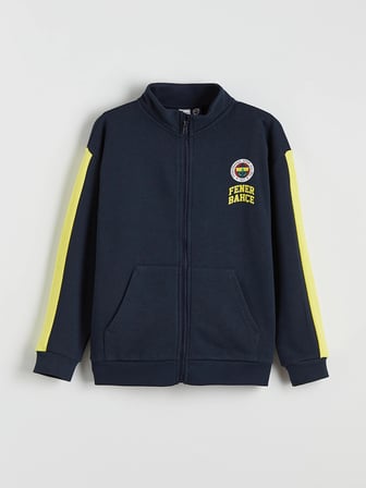 LCW Kids Lacivert Dik Yaka Fenerbahçe Baskılı Erkek Çocuk Fermuarlı Sweatshirt