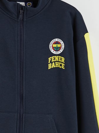 LCW Kids Lacivert Dik Yaka Fenerbahçe Baskılı Erkek Çocuk Fermuarlı Sweatshirt