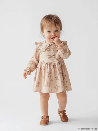 LCW baby Bej Bebe Yaka Çiçekli Kız Bebek Müslin Elbise