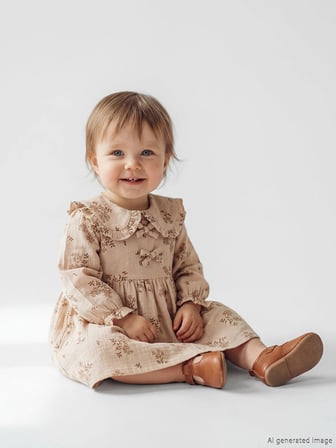 LCW baby Bej Bebe Yaka Çiçekli Kız Bebek Müslin Elbise