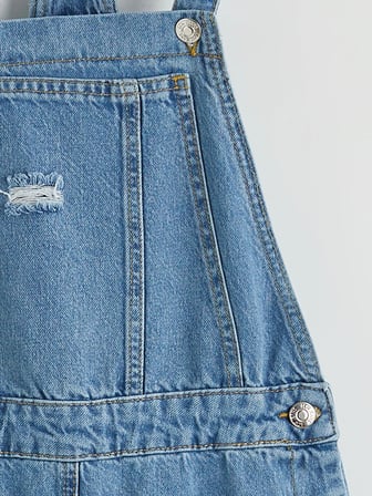 LCW Kids Mavi Yırtık Detaylı Kız Çocuk Kargo Jean Salopet