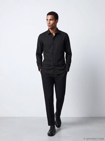 LCW BUSINESS Siyah Slim Fit Uzun Kollu Armürlü Erkek Gömlek
