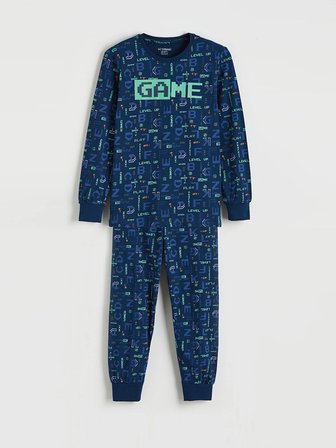 LCW Kids Lacivert Baskılı Bisiklet Yaka Erkek Çocuk Pijama Takımı