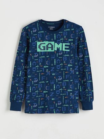 LCW Kids Lacivert Baskılı Bisiklet Yaka Erkek Çocuk Pijama Takımı