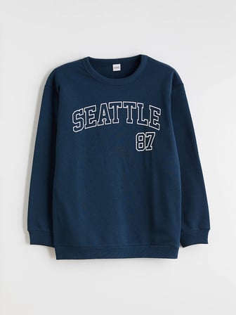 LCW Kids Petrol Bisiklet Yaka Baskılı Erkek Çocuk Sweatshirt