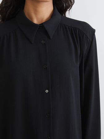 LCW Modest Siyah Büzgülü Oversize Kadın Gömlek Tunik