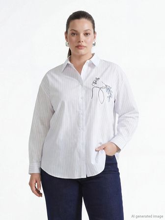 LCW Comfort Mavi Çizgili Kadın Poplin Gömlek