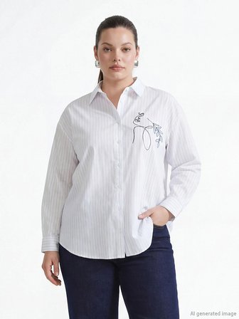 LCW Comfort Mavi Çizgili Kadın Poplin Gömlek