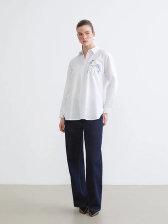 LCW Comfort Mavi Çizgili Kadın Poplin Gömlek
